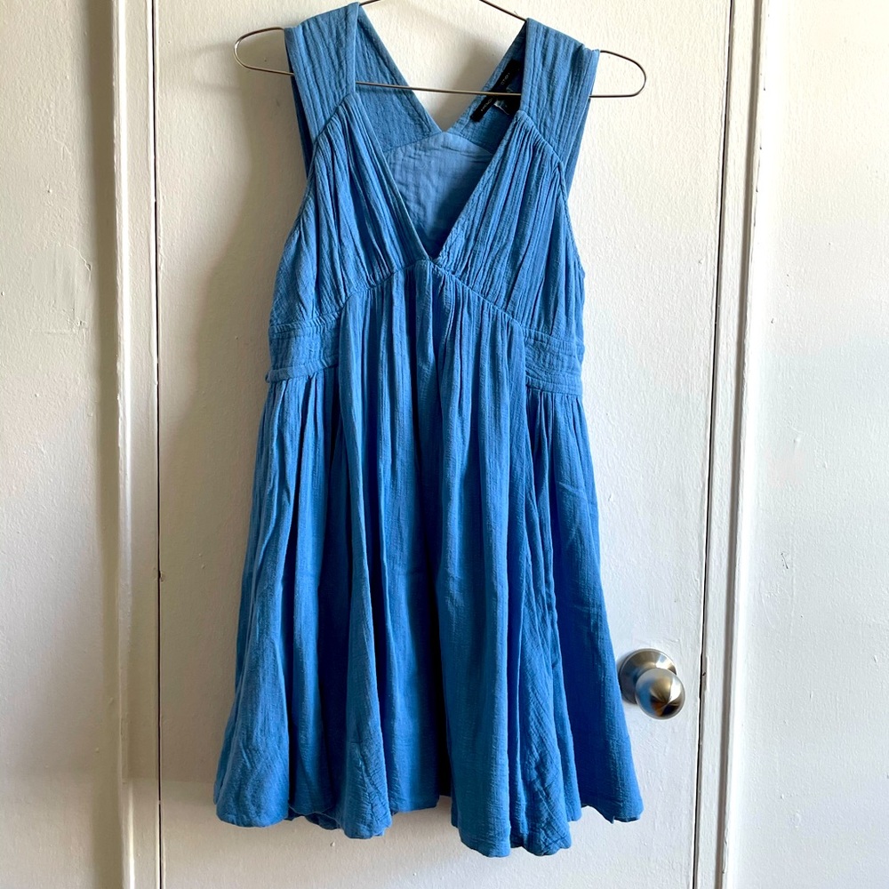 Blue V-neck loose-fitting cute flare dress